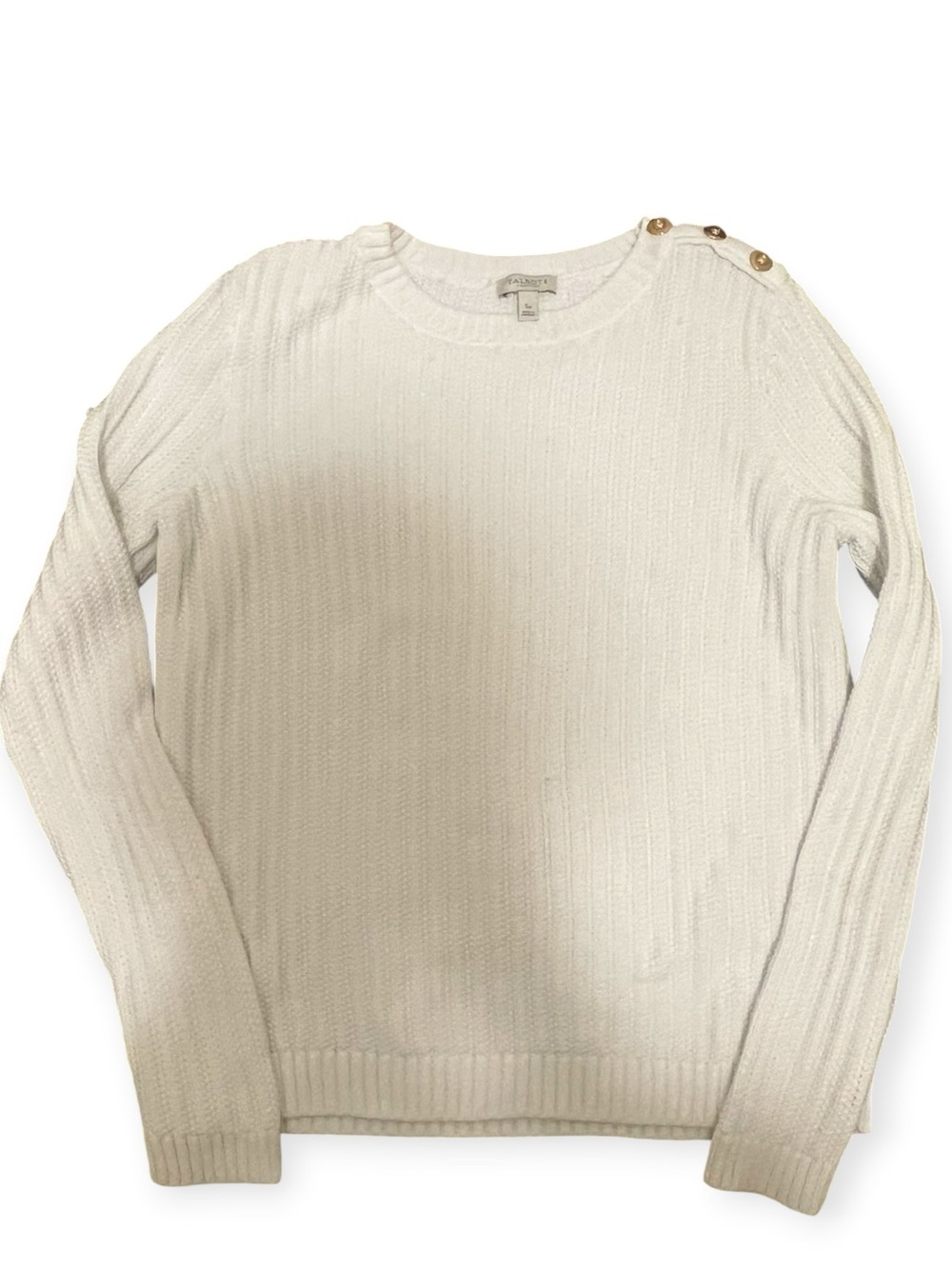 Talbots 100% Cotton Ribbed Shoulder Button Sweater Small Petite Cream